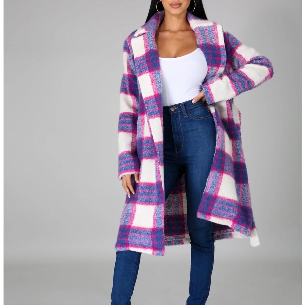 Blue & Pink Plaid Coat New without tags never worn pet and smoke free home
